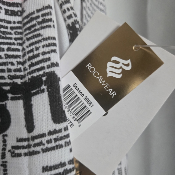 Rocawear Newspaper Print Cotton Jogger Cargo Elastic Black White - Picture 4 of 5